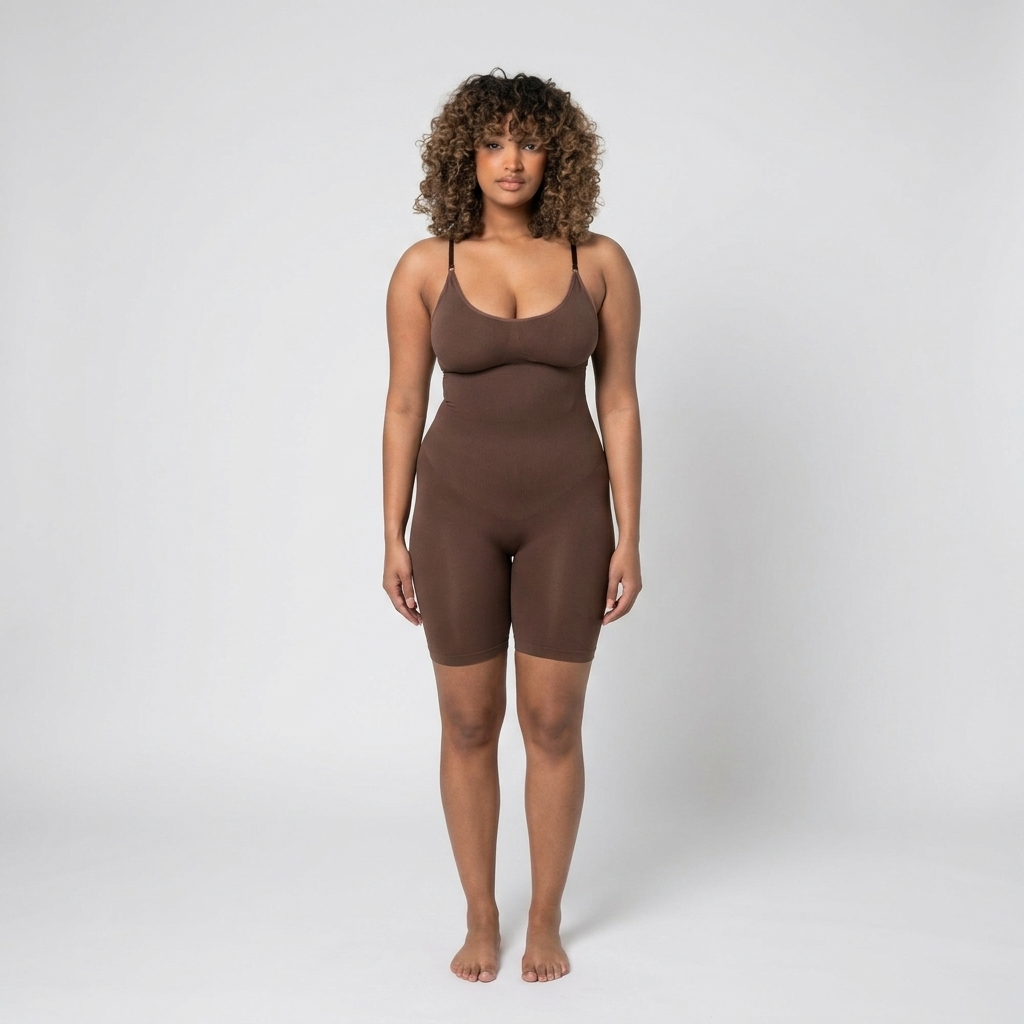 Model wearing the Marise sculpting bodysuit, front view